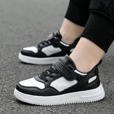 Boys Casual Black Leather Sneakers Lightweight Non-Slip Flat Shoes - Himpall